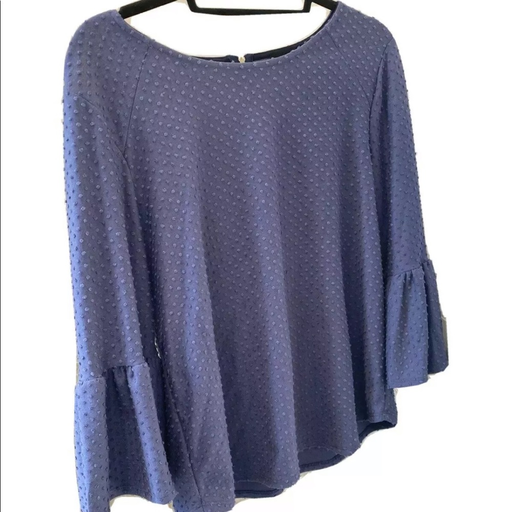 Blue blouse with polka dot detail & ruffle sleeve